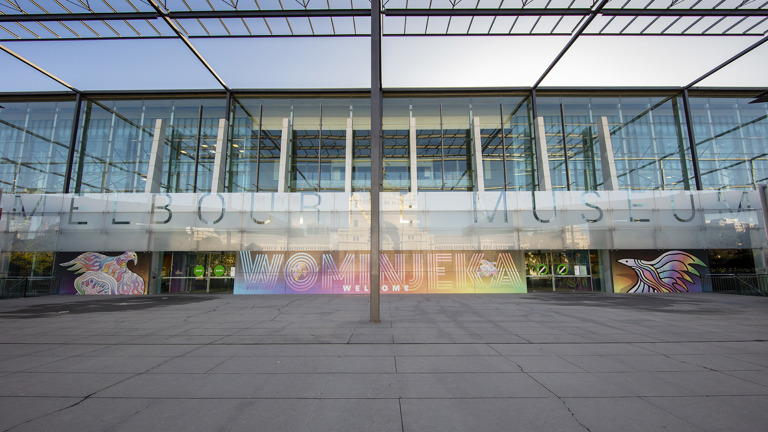 A photo of the front of the Melbourne Museum